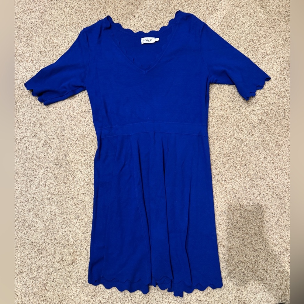 Eliza J Cobalt Blue Scalloped Hem Fit & Flare Knitted Sweater Dress Sz Large